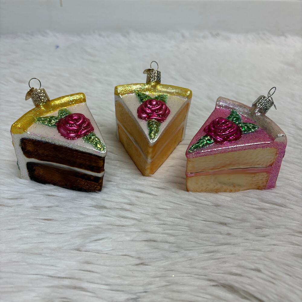 Old World Christmas OWC Set of 3 Cake Slice Glass Ornaments Home Decor